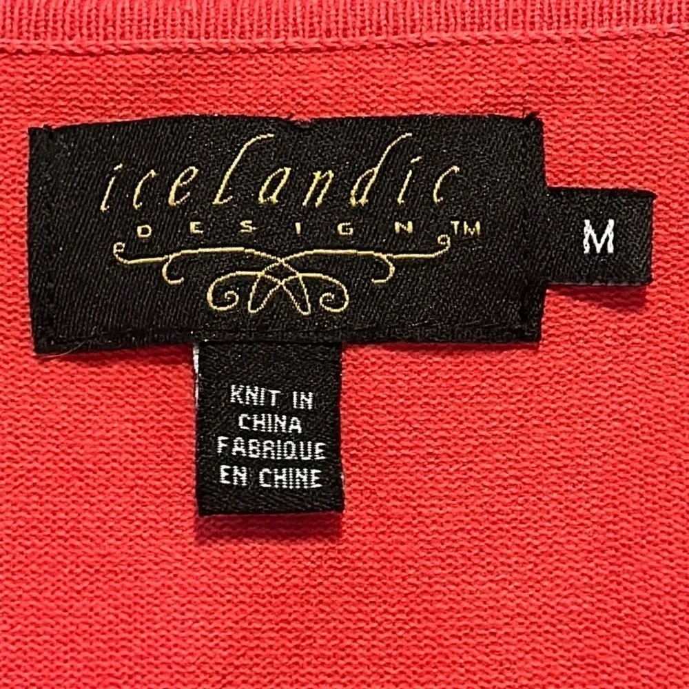 Icelandic Design Embroidered Knit Button Front Cardigan Sweater Short Sleeve Med